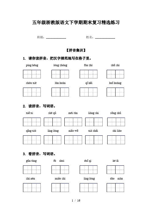 五年级浙教版语文下学期期末复习精选练习