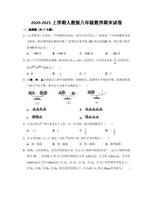 2020--2021 学年上学期人教版 八年级数学试题