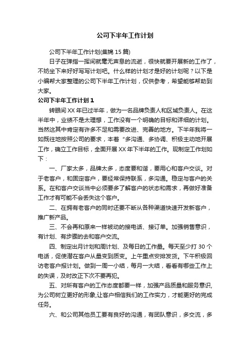 公司下半年工作计划（集锦15篇）