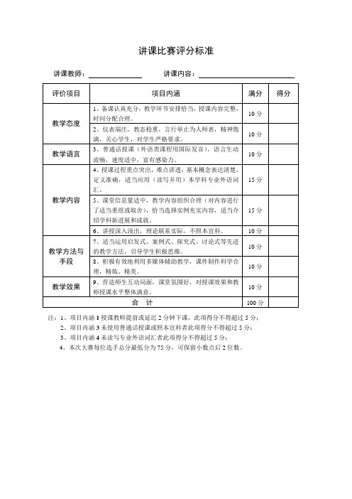 讲课比赛评分标准