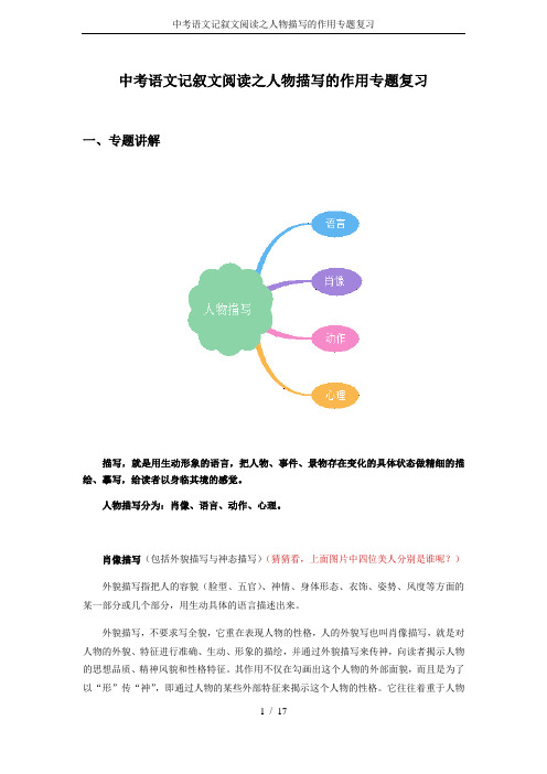 中考语文记叙文阅读之人物描写的作用专题复习