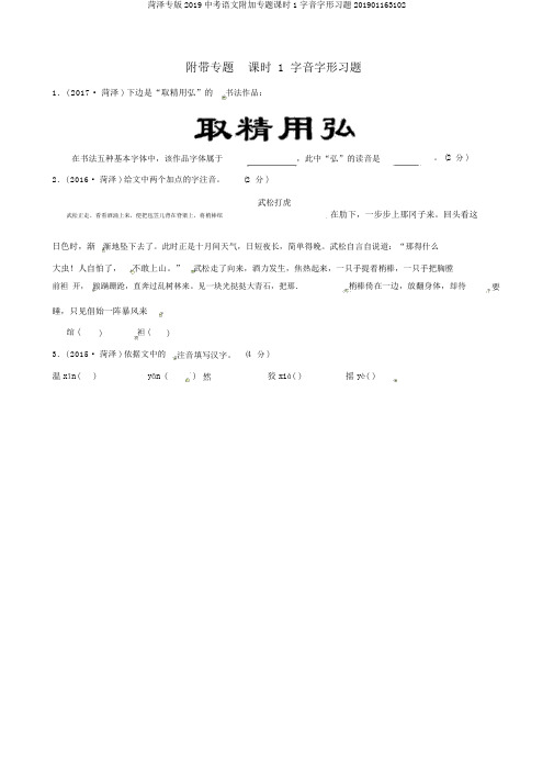 菏泽专版2019中考语文附加专题课时1字音字形习题201901163102