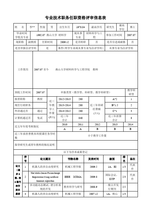 专业技术职务任职资格评审信息表word模板(标准通用版)