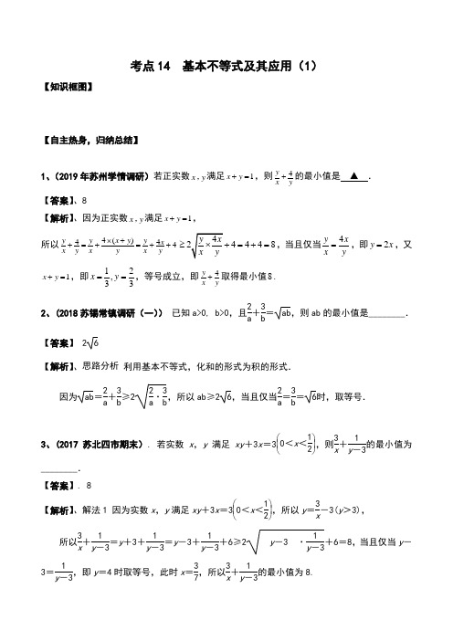 2020年高考数学二轮优化提升专题训练  考点14 基本不等式及其应用(1)(解析版)