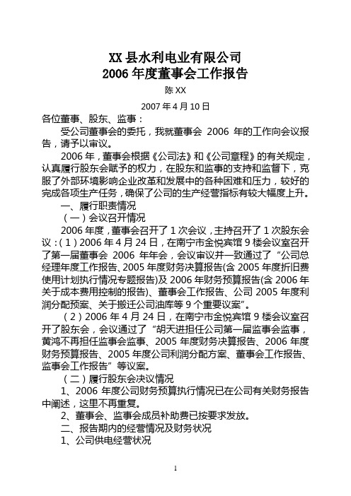 电力公司年度董事会工作报告