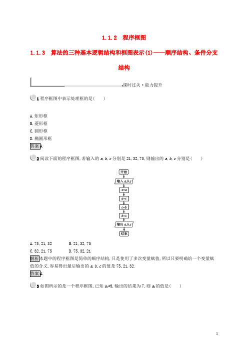 高中数学第一章算法初步1.1.2程序框图1.1.3算法的三种基本逻辑结构和框图表示1顺序结构、条件分支结构