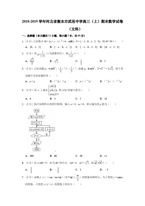 2018-2019学年河北省衡水市武邑中学高三(上)期末数学试卷(文科)