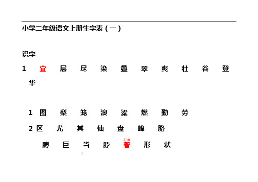 小学二年级语文上册生字表