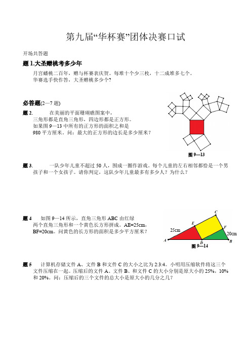 第九届“华杯赛”团体决赛口试