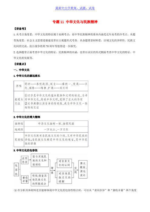 高考政治二轮复习专题11中华文化与民族精神讲含解析