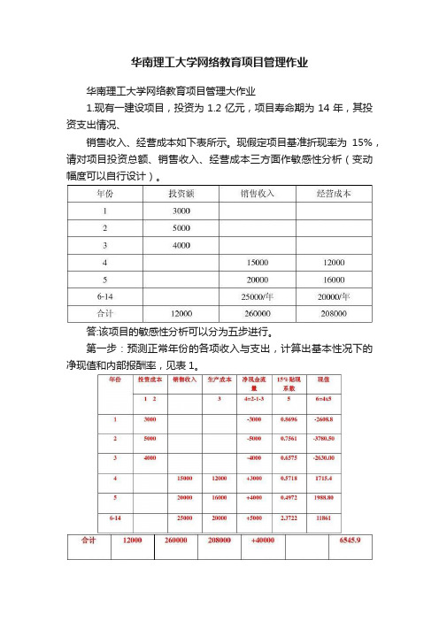 华南理工大学网络教育项目管理作业