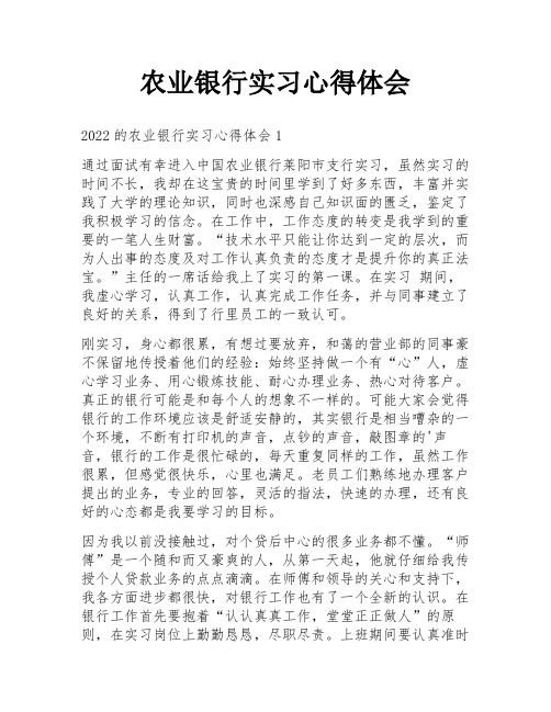 农业银行实习心得体会