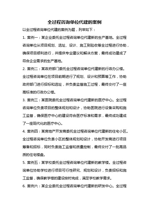 全过程咨询单位代建的案例