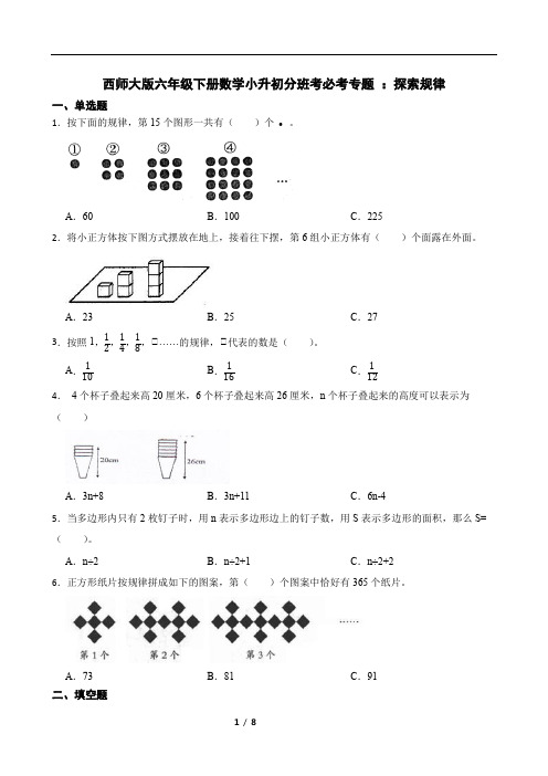 西师大版六年级下册数学小升初分班考必考专题 ：探索规律