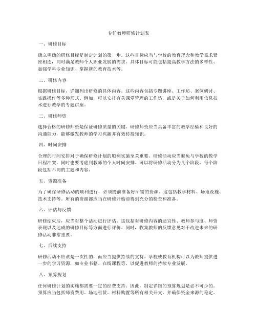 专任教师研修计划表