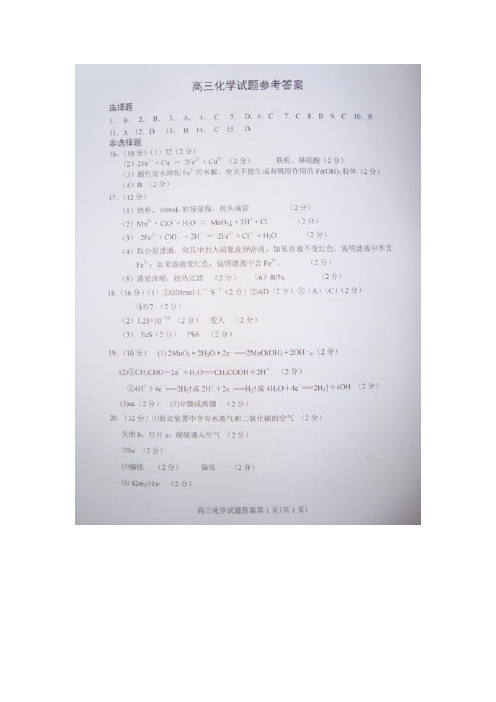 学2015届高三上学期12月阶段性教学质量检测化学(扫描版)(附答案)