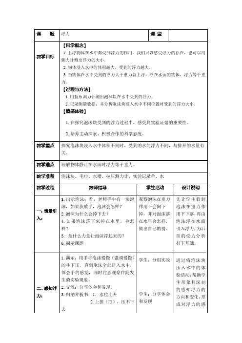 五年级下册科学教案 1.5 浮力｜教科版