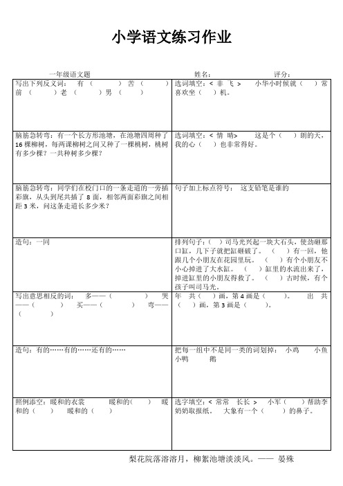 一年级小学语文练习作业2