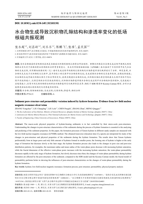 水合物生成导致沉积物孔隙结构和渗透率变化的低场核磁共振观测