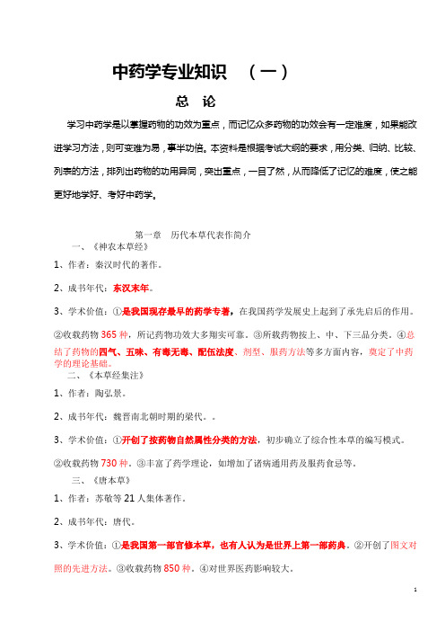 执业药师资格考试中药学辅导资料(非常好)