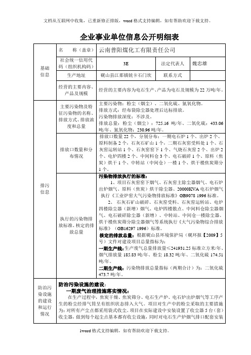 企业事业单位信息公开明细表