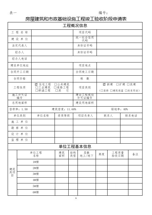 房屋建筑和市政基础设施工程竣工验收阶段申请表模板