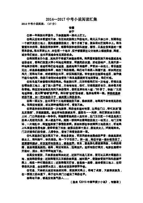 2014-2017广东中考小说阅读汇集