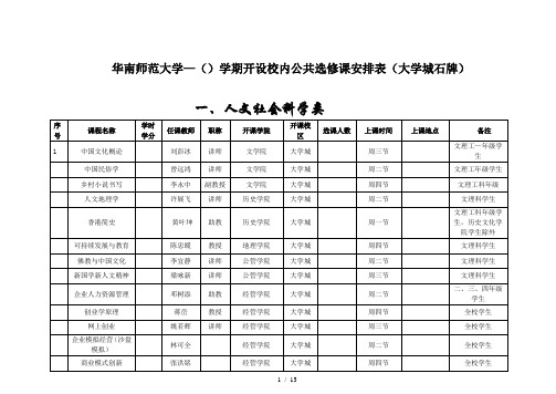 华南师范大学2012—2013学期开设校内公共选修课安排表