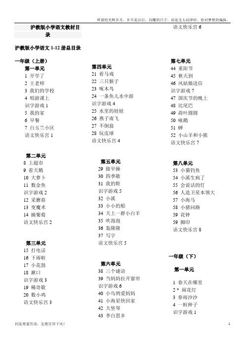 (新)沪教版小学语文课文目录整理