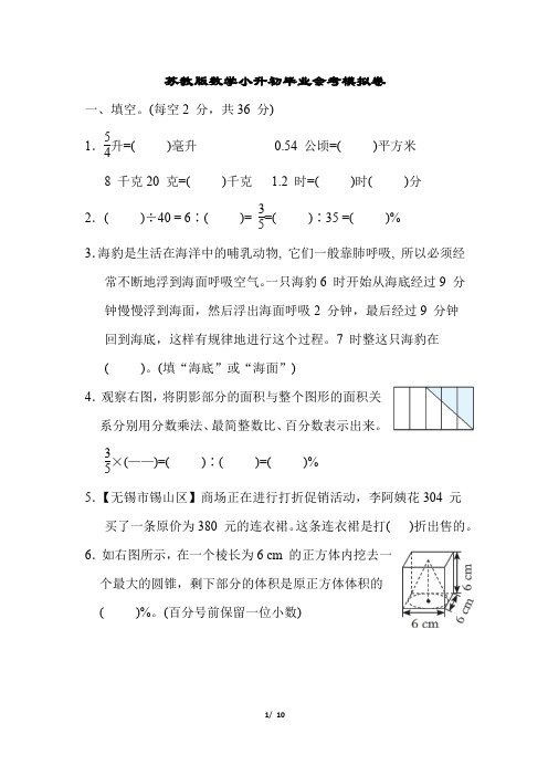 苏教版数学小升初毕业会考模拟卷附答案