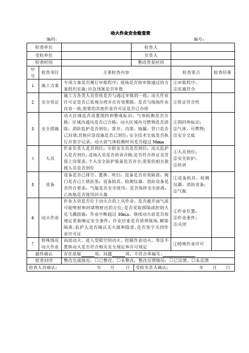 动火作业安全检查表