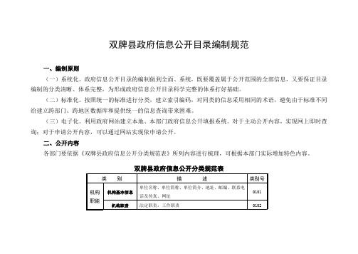 双牌县政府信息公开目录编制规范