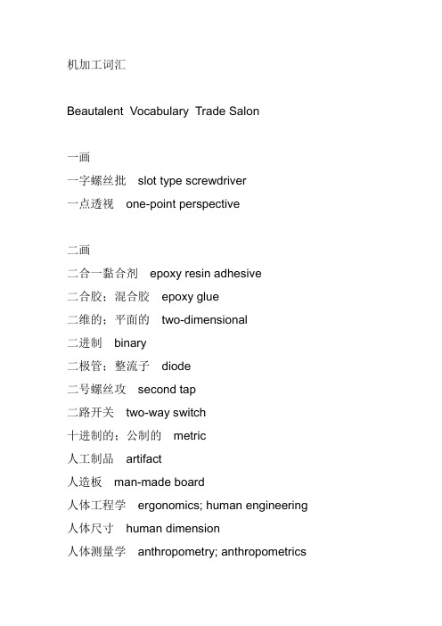 机加工名称英语词汇