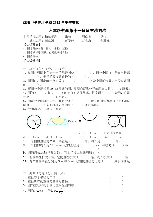 六年级下册数学周考卷11