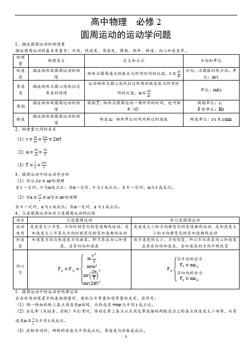 高一物理  必修2  5.4圆周运动的运动学问题   知识点总结   题型总结   同步巩固  新高考  练习