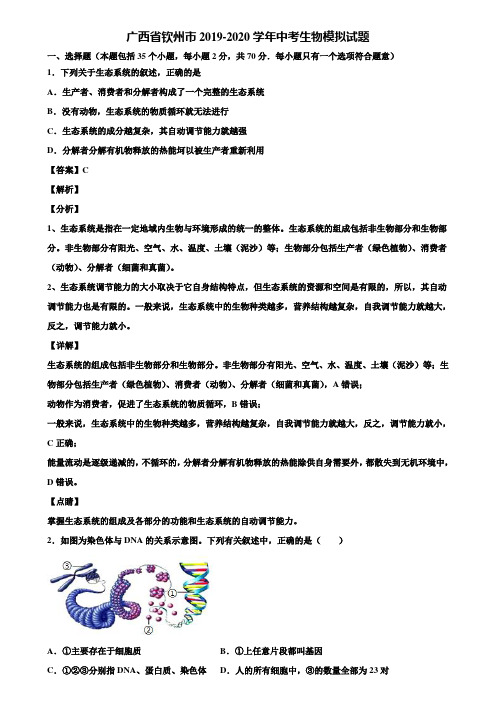 广西省钦州市2019-2020学年中考生物模拟试题含解析