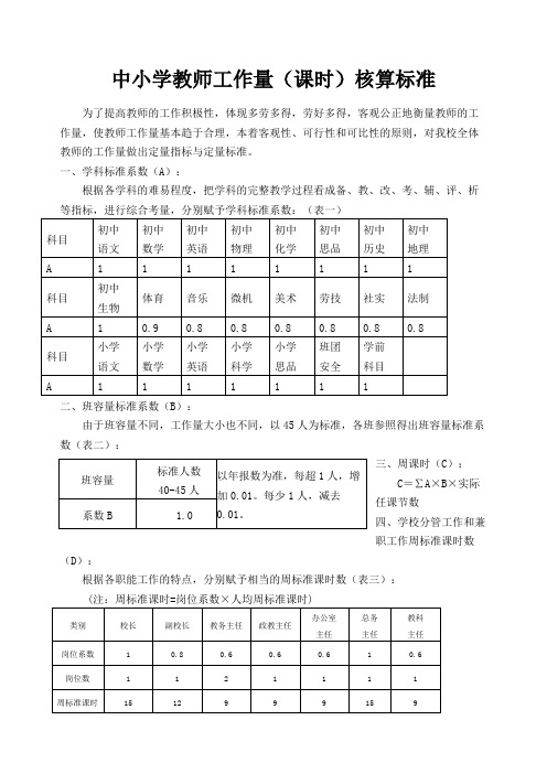 教师工作量课时核算标准 