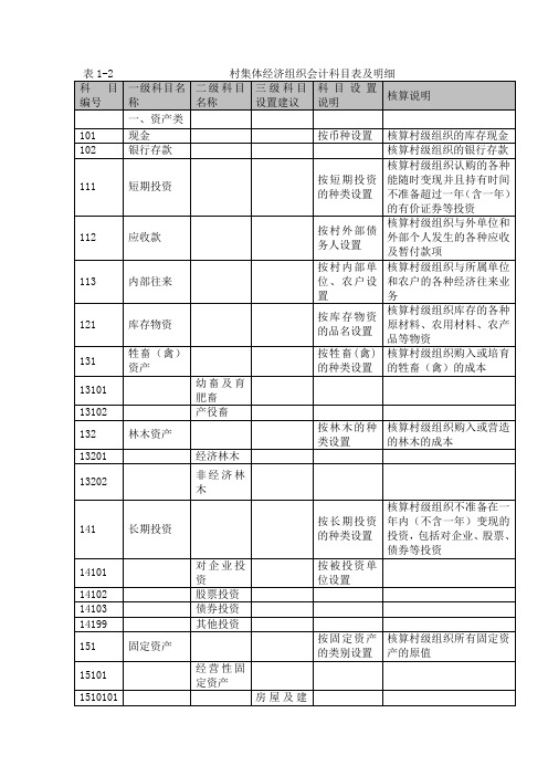 2村集体经济组织会计科目表及明细