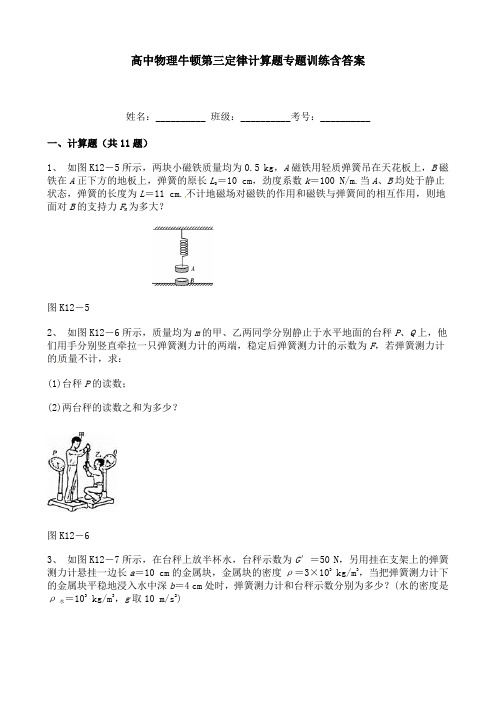 高中物理牛顿第三定律计算题专题训练含答案