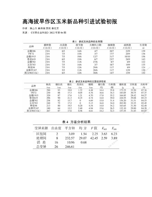 高海拔旱作区玉米新品种引进试验初报