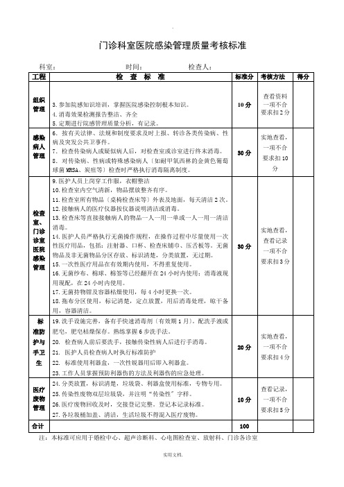 2019年版医院感染管理质量考核标准