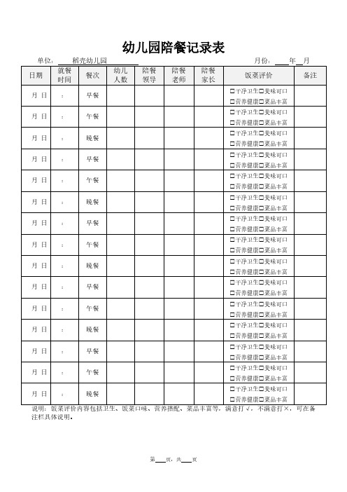 幼儿园老师家长陪餐记录表