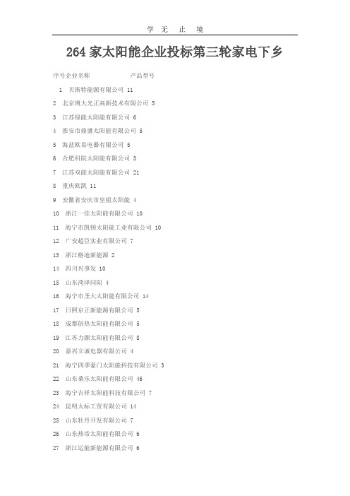 264家太阳能企业投标第三轮家电下乡.doc