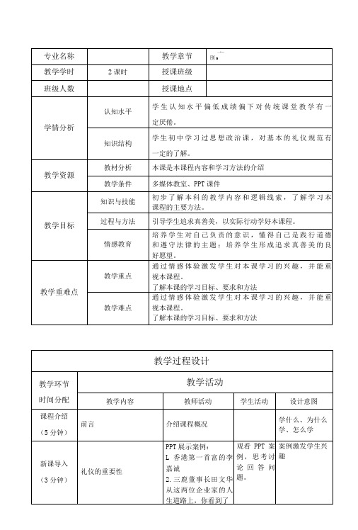 中职职业道德与法律全册教案-精品