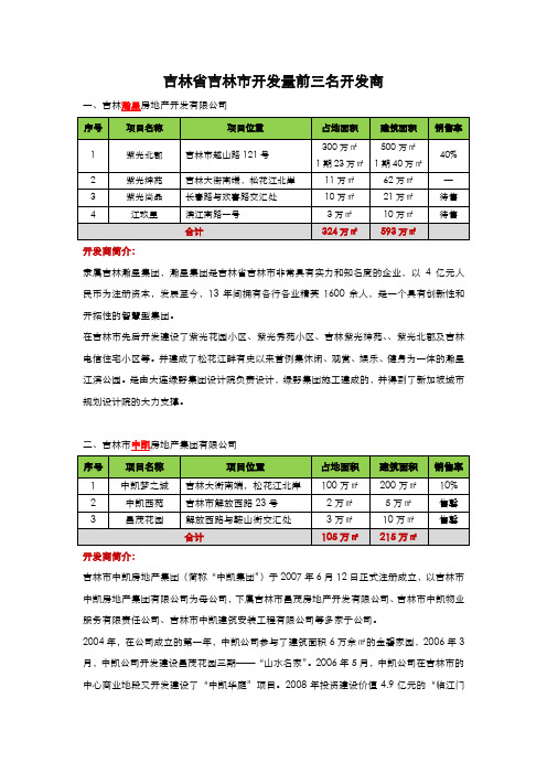 吉林省吉林市开发量占据市场前三名开发商