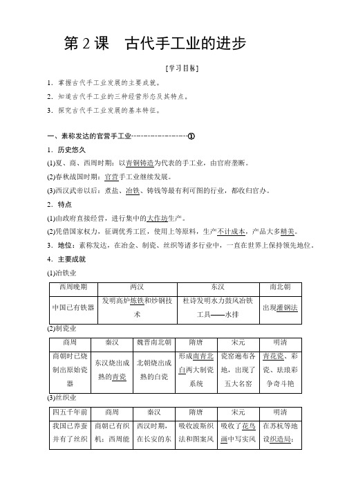 (人教版)2019版历史高一必修2创新讲义：第2课-古代手工业的进步(word版,有答案)