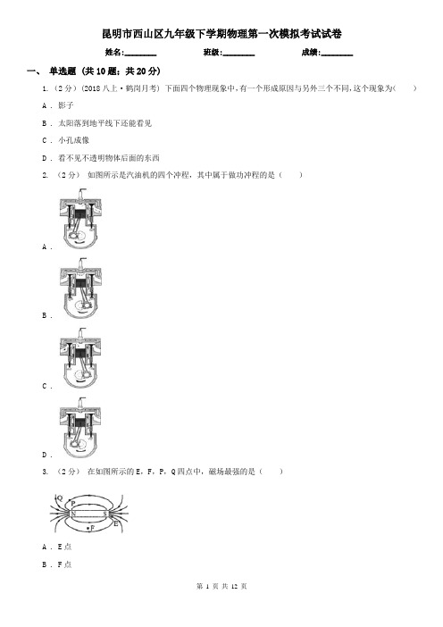 昆明市西山区九年级下学期物理第一次模拟考试试卷