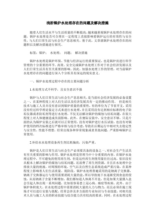 浅析锅炉水处理存在的问题及解决措施