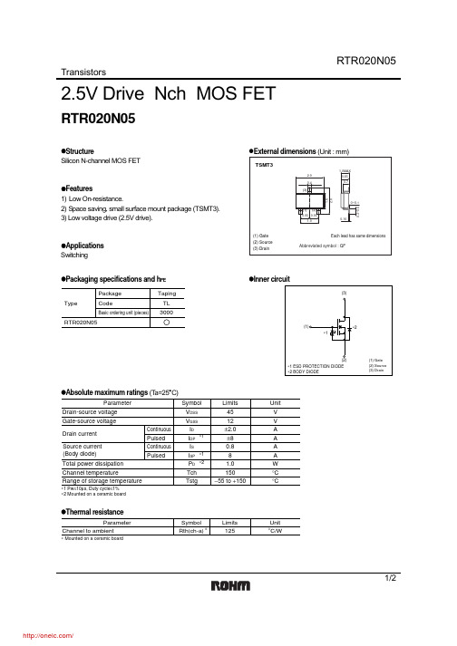 RTR020N05TL;中文规格书,Datasheet资料