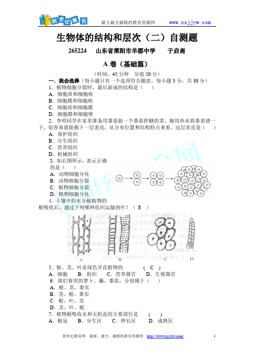 七年级生物第二单元第二章综合测试(含答案)